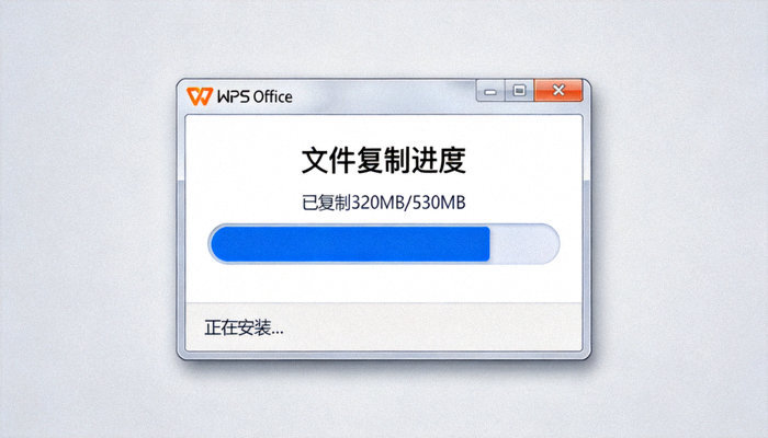 WPS Office 安装进度条截图，显示文件复制进度