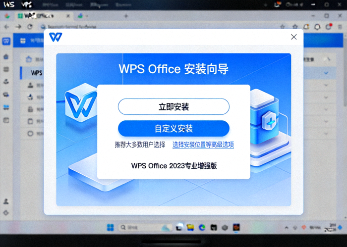 WPS Office 安装向导初始界面截图，显示安装选项