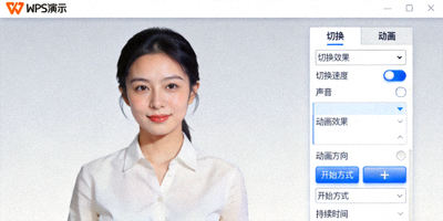 WPS 演示幻灯片切换和动画效果设置面板截图